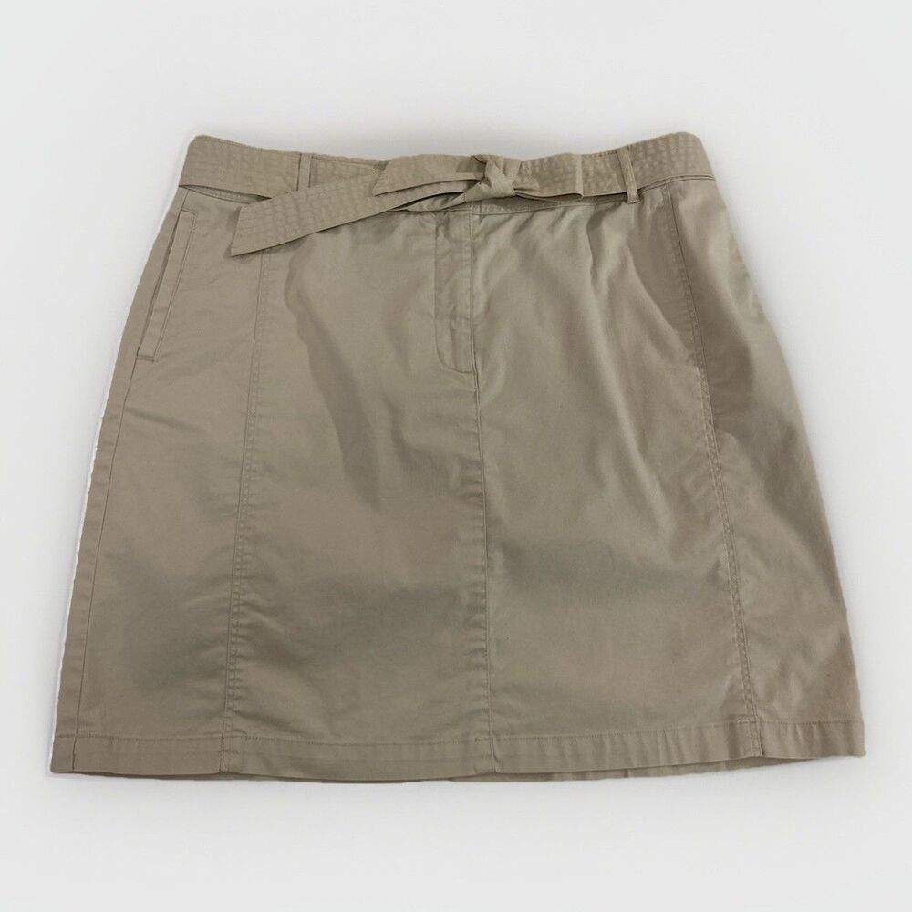 Bob Timberlake Skirt Womens 16 Tan Mini Twill Belted Stretch Preppy Pockets